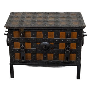 18th Century English Two-Toned Wrought Iron and Wood Sea Chest on Metal Legs For Sale
