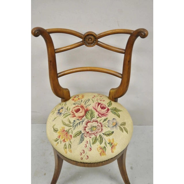 Biedermeier Early 20th Century Vintage Italian Biedermeier Saber Leg Accent Side Chair With Needlepoint Seat For Sale - Image 3 of 12