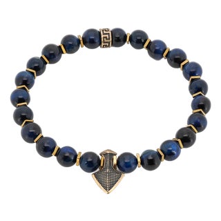 Blue Tiger's Eye Stone Arrow Charm Beaded Bracelet For Sale