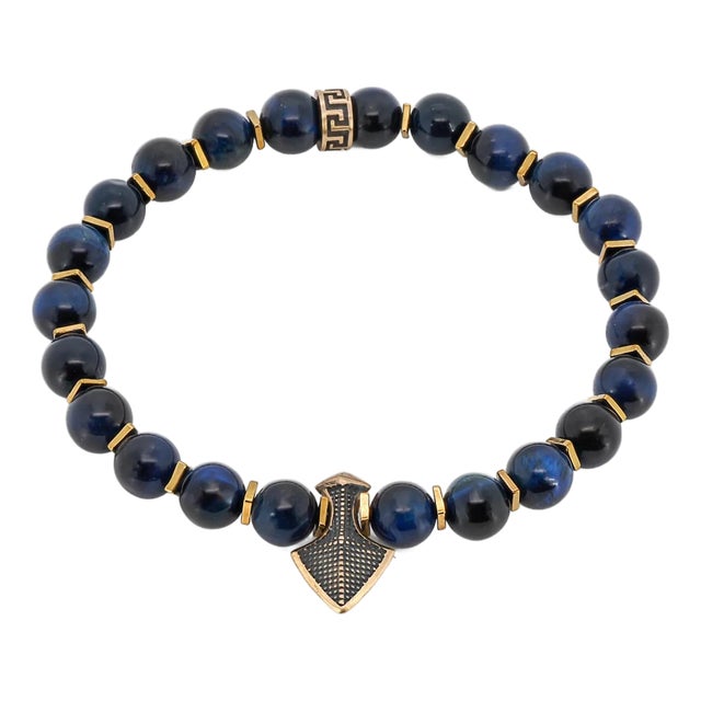 Blue Tiger's Eye Stone Arrow Charm Beaded Bracelet For Sale