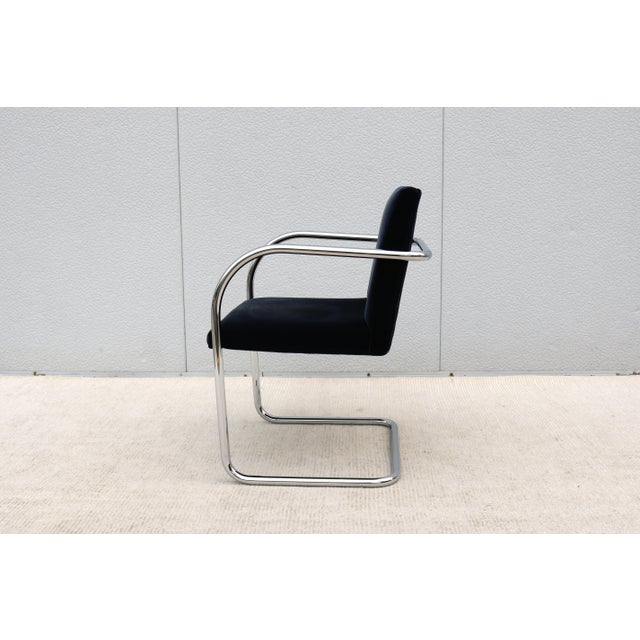 Ludwig Mies Van Der Rohe Brno Tubular Chair in Navy Blue Velvet Fabric by Gordon For Sale - Image 9 of 14