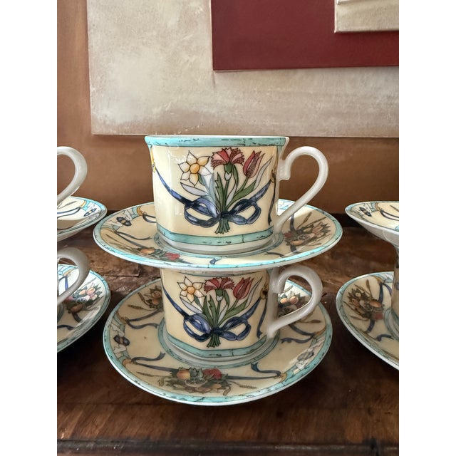Modern 1990s Villeroy Boch Castellina Cups Saucers Citta Campagna Floral Fruit Coffee Tea - Set of 6 For Sale - Image 3 of 9
