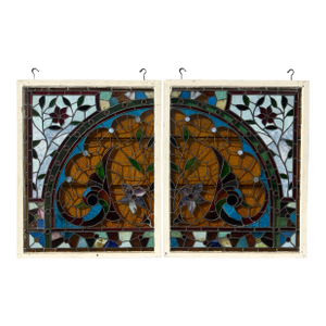 American Victorian Stained Glass Windows, Pair