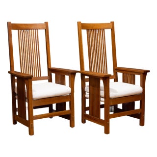 Pair Stickley Model 376 Mission Armchairs For Sale