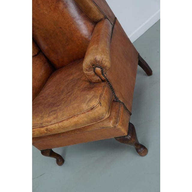 Set of Vintage Dutch Cognac Leather Club Chair and Ottoman For Sale - Image 12 of 18
