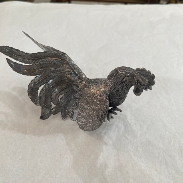 1960s Vintage Silverplate Fighting Cockerels Roosters Figurines Set of 2 For Sale - Image 5 of 11