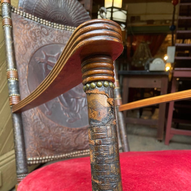 Mid 19th Century Victorian Aesthetic Movement Rocking Chair With Embossed Leather Back and Satyr Finials For Sale - Image 12 of 17