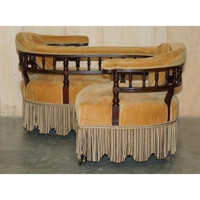 Victorian Tete a Tete Conversation Sofa with Ebonised Frame For Sale - Image 18 of 18