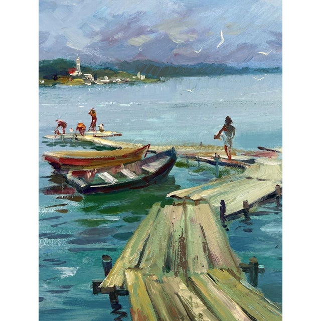 Blue Oil Painting Pier by the Sea Yuriy Suprunchuk For Sale - Image 8 of 11