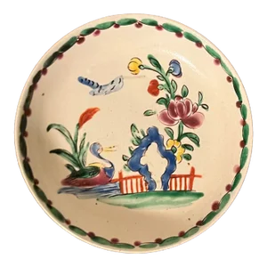 Antique 18th Century English Delft Pottery Saucer Dish Decorated With a Duck in the Chinese Taste