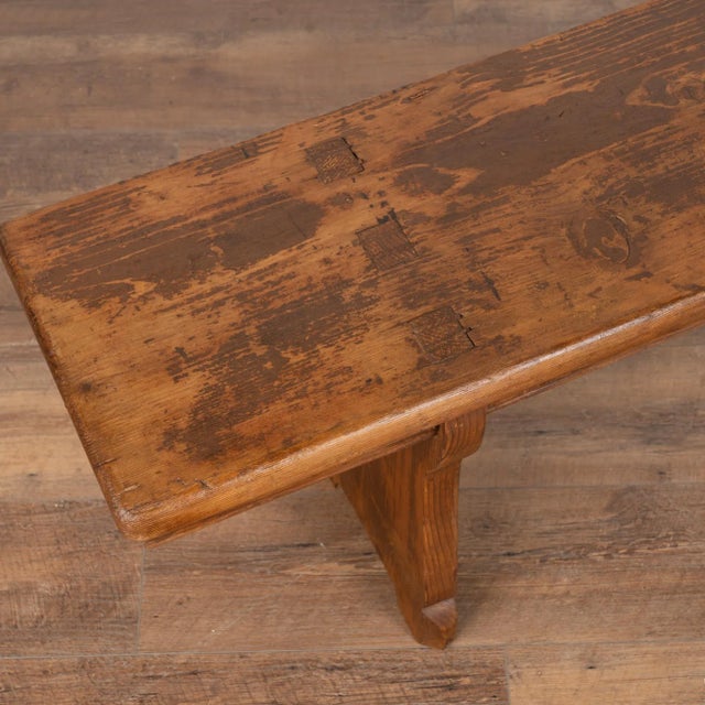 19th Century Rustic Long Pine Backless Bench From Hungary For Sale - Image 4 of 17
