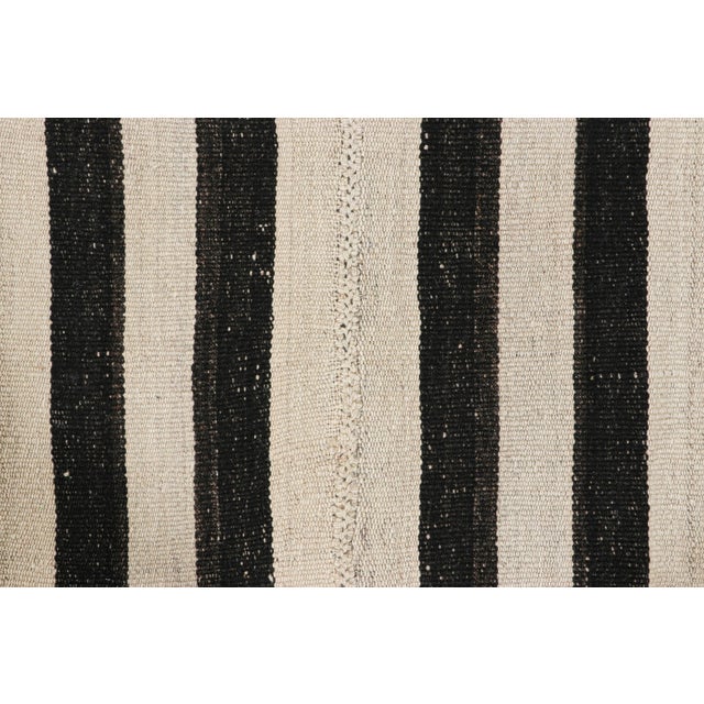 Traditional Vintage Jajim Qashqai Persian Kilim With Black and Off-White Stripes - Rug & Kilim For Sale - Image 3 of 7