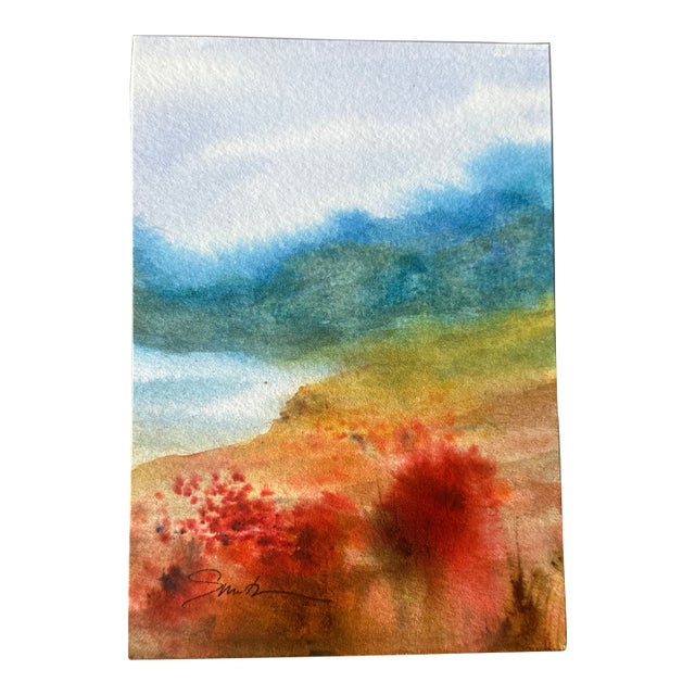Signed Original Watercolor Abstract Landscape Painting For Sale
