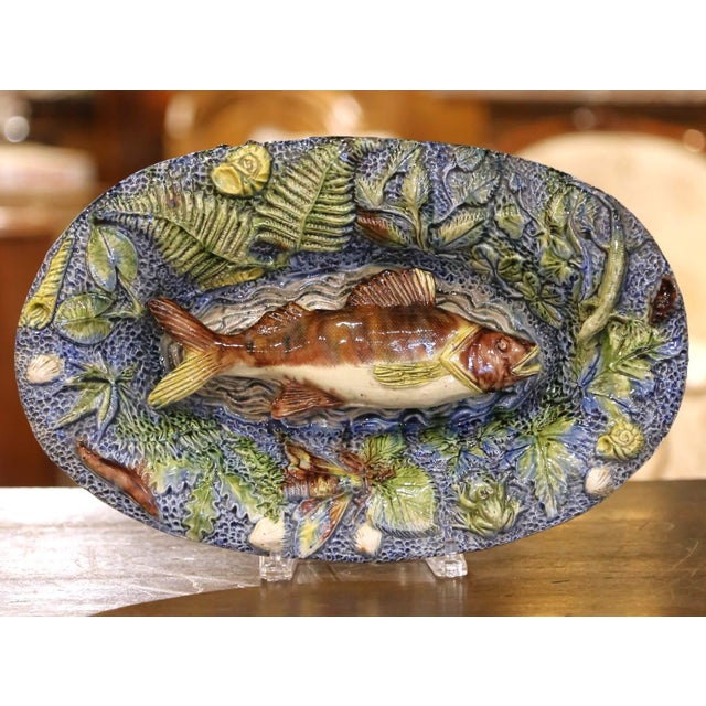 19th Century French Hand Painted Ceramic Barbotine Fish Platter Palissy Style For Sale - Image 4 of 7