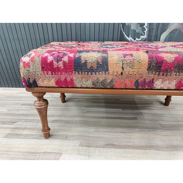 Boho Chic Turkish Kilim Ottoman Bench For Sale - Image 3 of 9