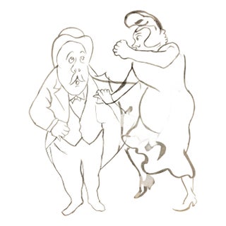 Mino Maccari, Spouses' Quarrels, Drawing on Paper, 1960s For Sale