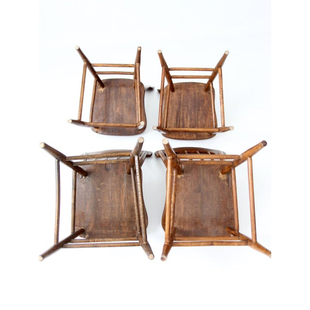 Antique Plank Seat Farmhouse Windsor Dining Chairs Set of 4 For Sale - Image 17 of 17
