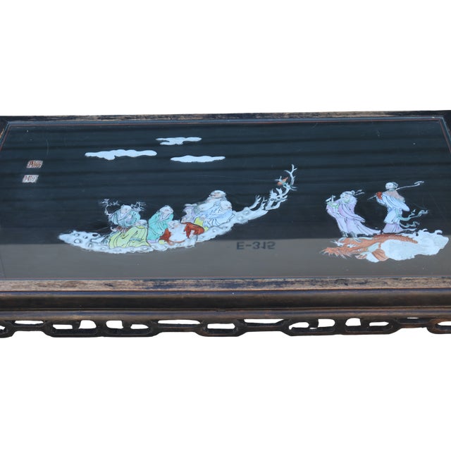 Mid-Century Chinese Black Lacquer Coffee Table With Hand-Painted Kutani Porcelain Immortals Relief For Sale - Image 13 of 18