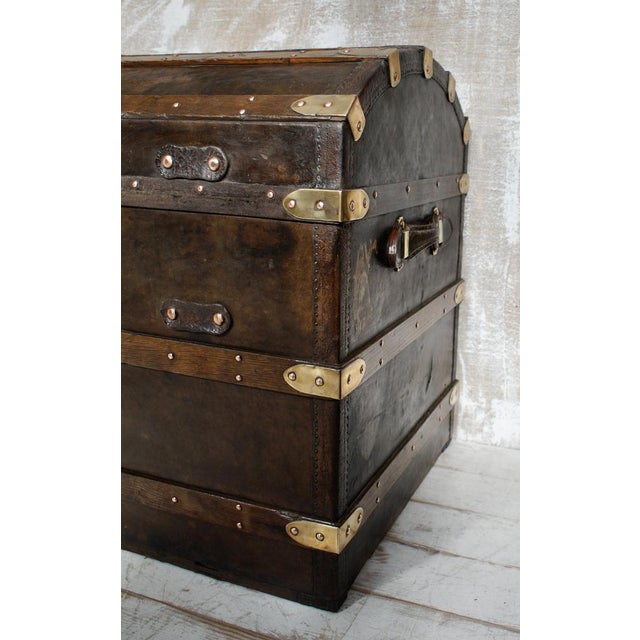 Antique Dome-Topped Leather-Bound Steamer Trunk, 1860s For Sale - Image 6 of 13
