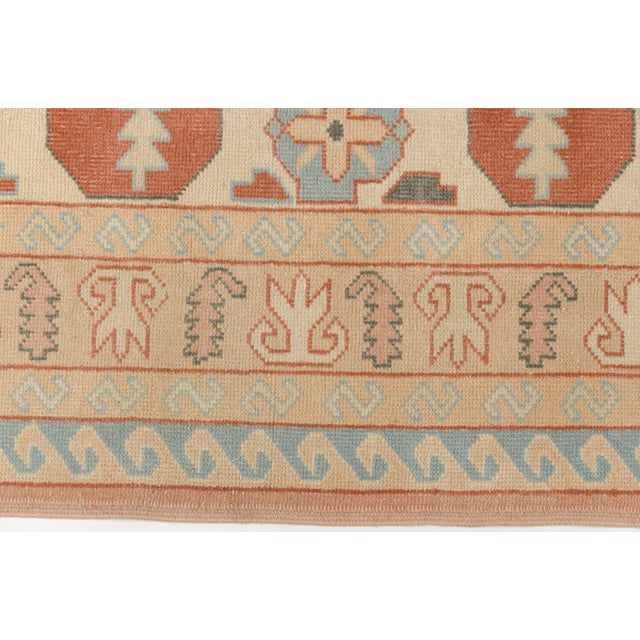 Hand-Knotted Bohemian Area Rug, Faded Terracotta and Blue Carpet For Sale - Image 9 of 10