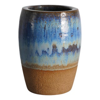 Blue Glazed Studio Pottery Vase by Michael Andersen & Son for Bornholm, Denmark, 1960s For Sale