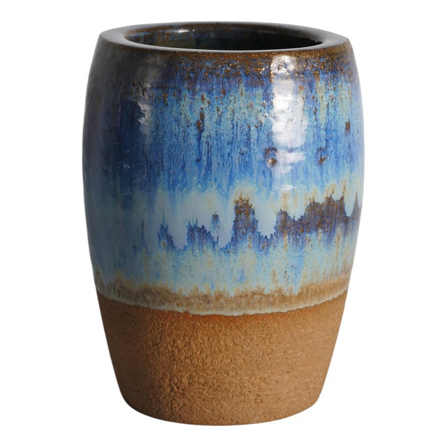 Blue Glazed Studio Pottery Vase by Michael Andersen & Son for Bornholm, Denmark, 1960s For Sale