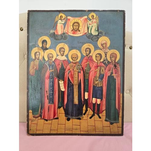 19th Century Orthodox Icon with Convention of Saints For Sale - Image 3 of 14