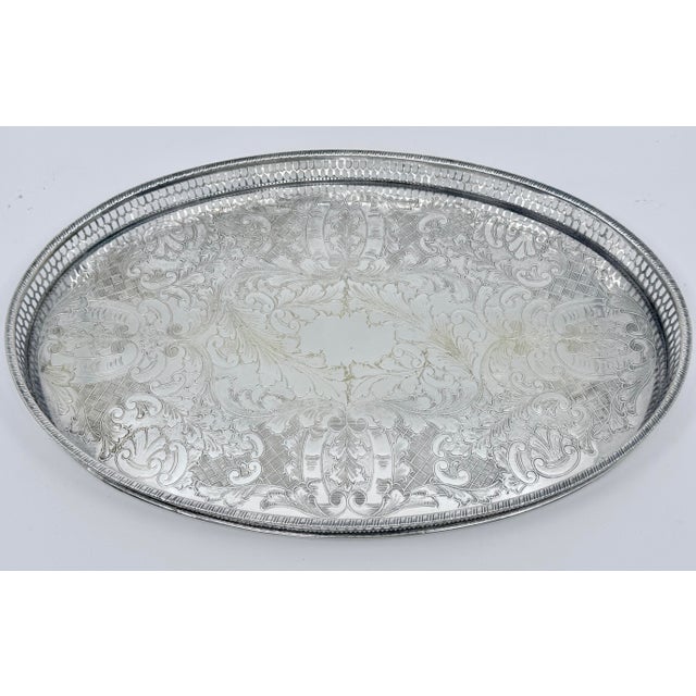 Silver Vintage Viners of Sheffield England Alpha Silver Plated Gallery Serving Tray For Sale - Image 8 of 9