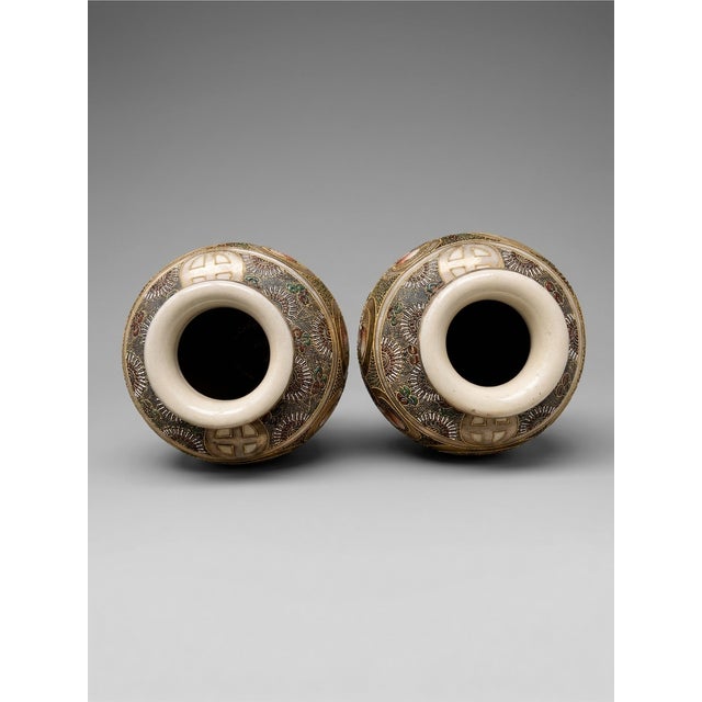 Japanese Satsuma Polychrome Vases with Gilt Decoration and Figures, 1890s, Set of 2 For Sale - Image 5 of 13