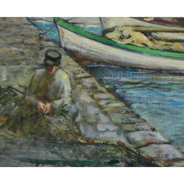 American Vintage Portofino, Italy Figurative Landscape -- The Day's Catch by Jackson Craig For Sale - Image 3 of 4