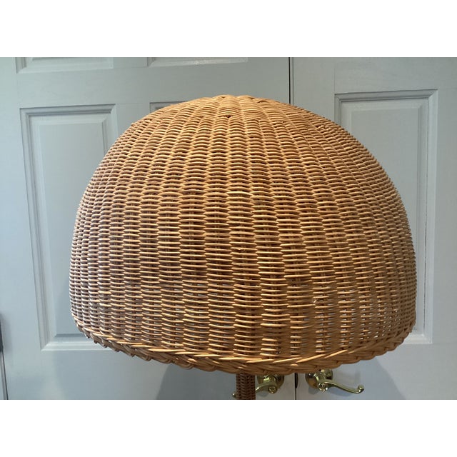 1970s Vintage Rattan Umbrella Shaped Floor Lamp For Sale - Image 5 of 12