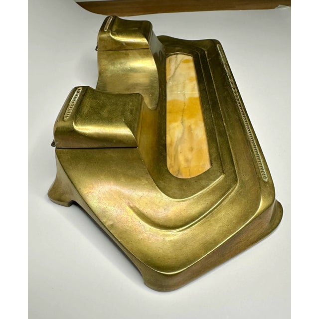 Vintage Art Deco Orange Marble and Brass Desk Set For Sale In Houston - Image 6 of 12