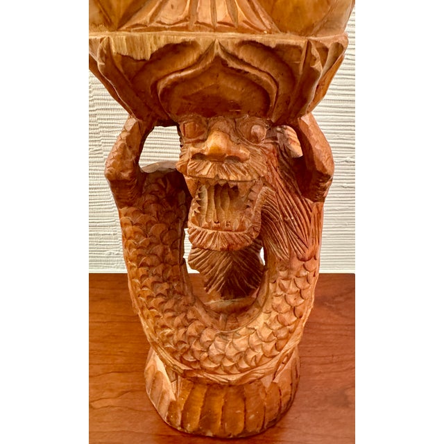 Brown Early 20th Century Antique Hand Carved Wooden Buddha Statue For Sale - Image 8 of 12