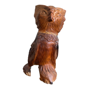 Boho Hand-Carved Wooden Owl Sculpture