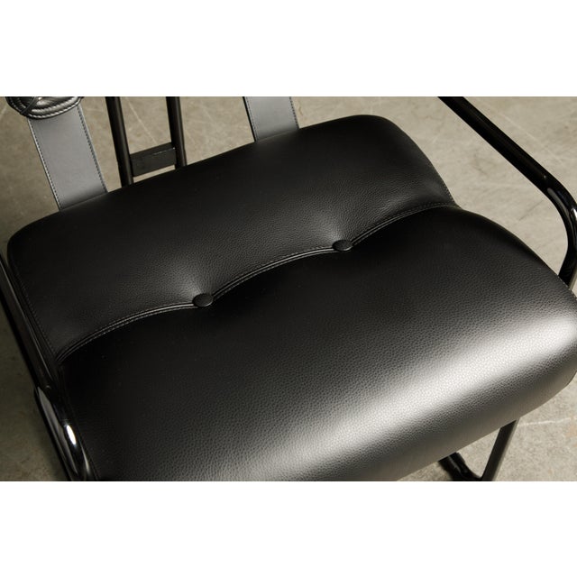 Black Leather Tucroma Chairs by Guido Faleschini for Mariani, Brand New - Set of 12 For Sale - Image 12 of 12