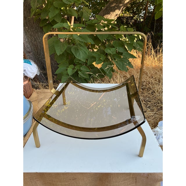 Mid-Century Modern MCM Brass and Glass Modern Fireplace Wood Holder For Sale - Image 3 of 16