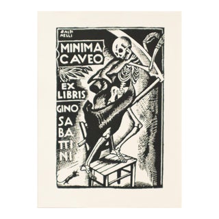1936 Italian Engraving Bookplate (Ex Libris), Minima Caveo (Matted) For Sale
