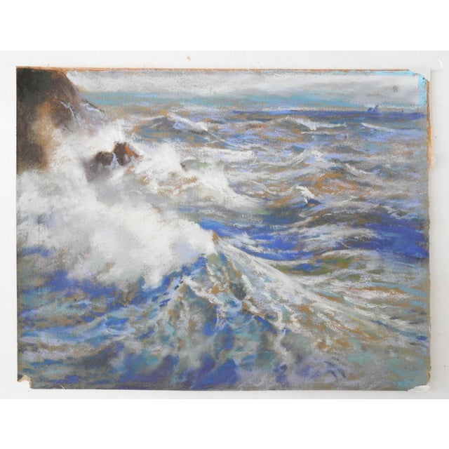 Rustic Vintage Mid 20th Century Seascape Pastel Painting For Sale - Image 3 of 3