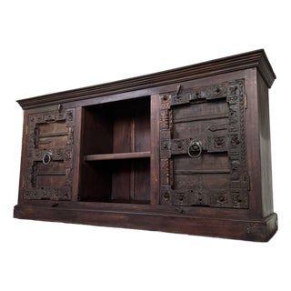 Vintage Hand-Carved Solid Wood Credenza, Sideboard, or Media Console For Sale