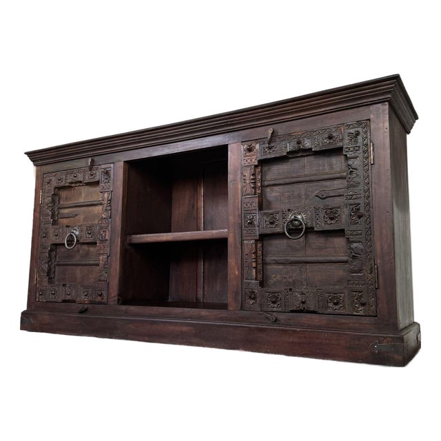 Vintage Hand-Carved Solid Wood Credenza, Sideboard, or Media Console For Sale