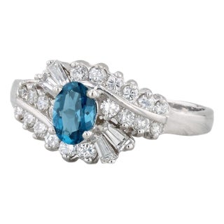 0.95ctw London Blue Topaz Diamond Ring 14k White Gold Size 7.5 Engagement Spark For Sale
