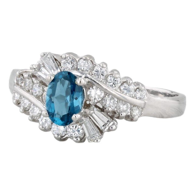 0.95ctw London Blue Topaz Diamond Ring 14k White Gold Size 7.5 Engagement Spark For Sale