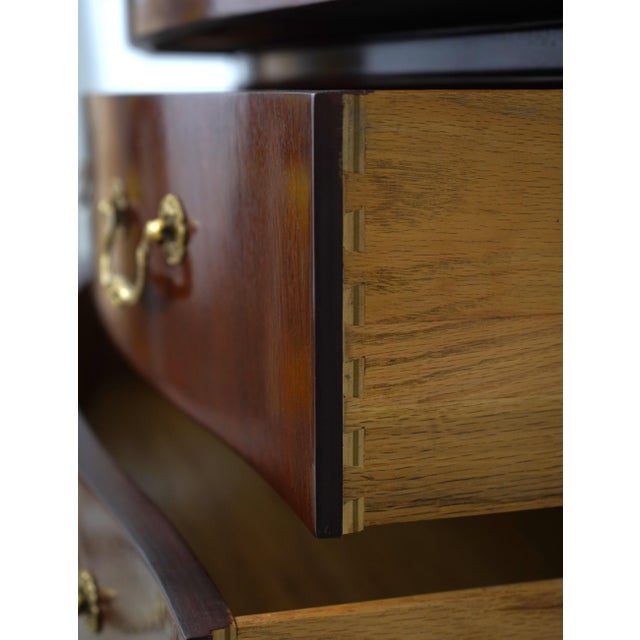1980s Baker Mahogany Inlaid Bow Front High Chest For Sale - Image 5 of 16