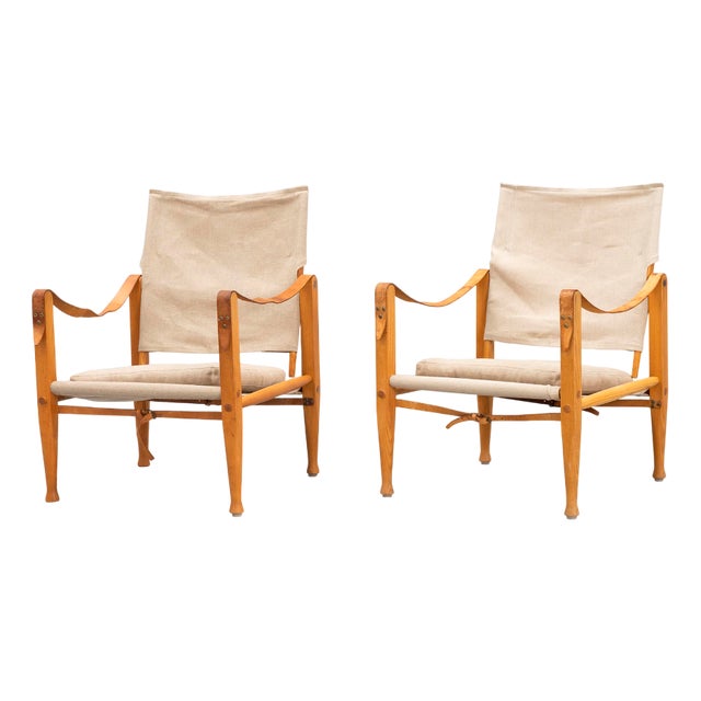 Vintage Canvas Safari Lounge Chairs by Kaare Klint for Rud Rasmussen, 1960s, Set of 2 For Sale