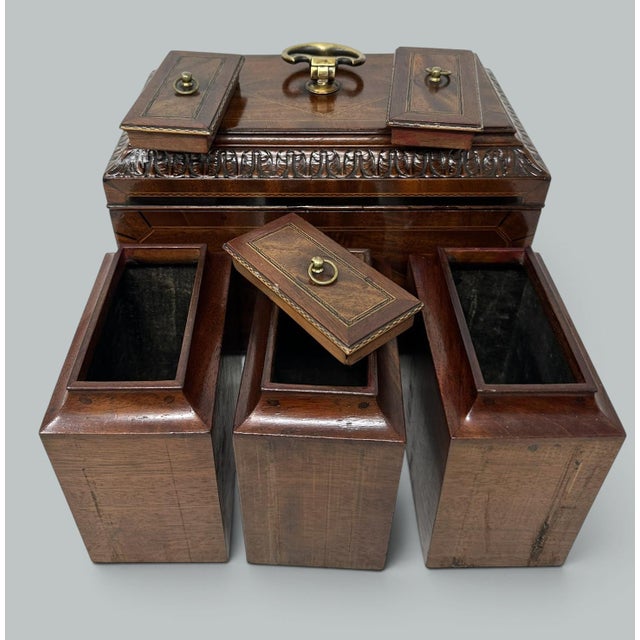 Late 18th Century Antique English Wooden Georgian Chippendale Triple Tea Caddy 18c Irish Provenance For Sale - Image 5 of 11