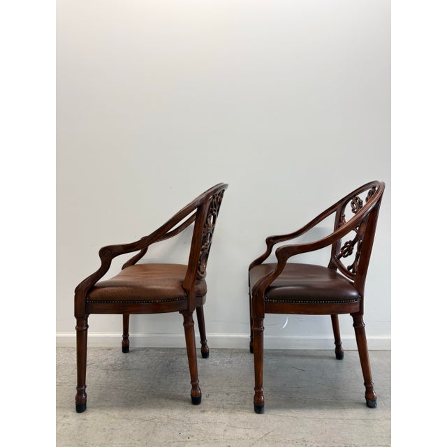 1990s Pair of Theodore Alexander Regency Style Mahogany Armchairs With Leather Seats For Sale - Image 5 of 16