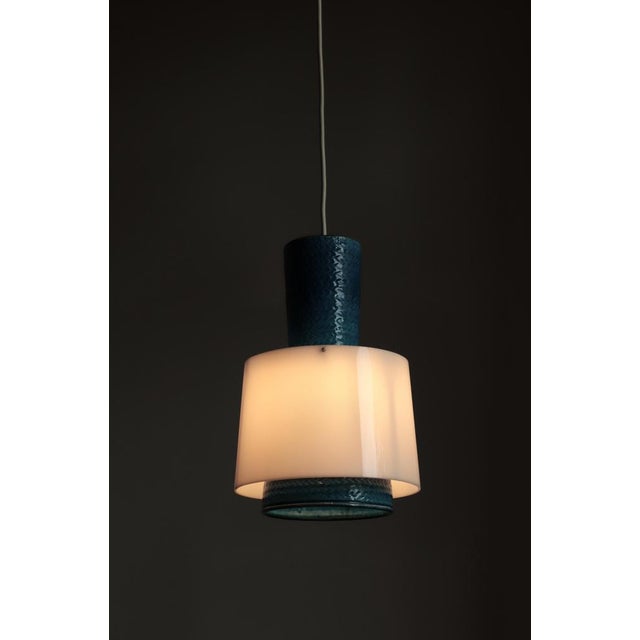 Scandinavian Modern Blue Stoneware Pendant by Nils Kähler, Denmark, 1960s For Sale - Image 4 of 11