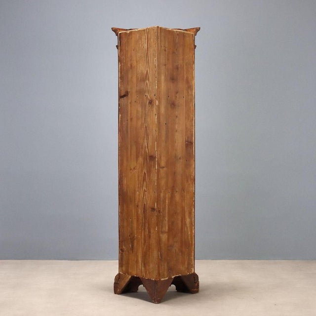 Brown Corner Cabinet in Walnut-Stained Fir For Sale - Image 8 of 9