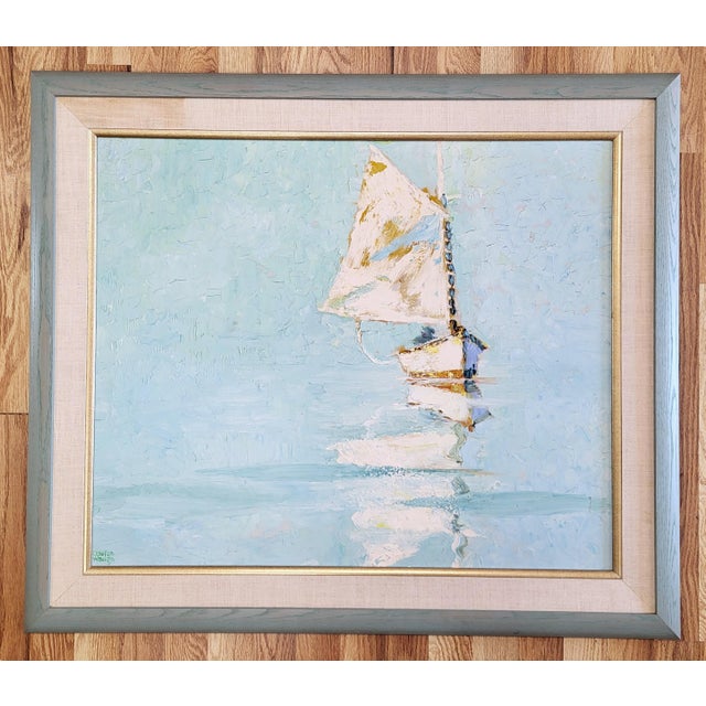 American Vintage American Cape Cod Sailboat Oil Painting by Coulton Waugh For Sale - Image 3 of 16