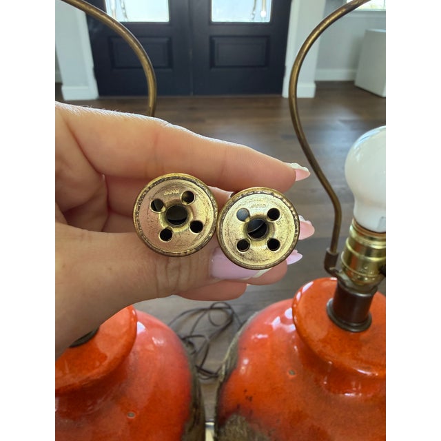 1970s Vintage Mid Century Drip Glaze Ceramic Table Lamps – a Pair For Sale - Image 5 of 9